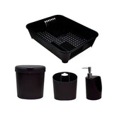 Conjunto para Pia de Cozinha Preto Escorredor Lixeira Dispenser Porta Talher 4 Peças - Ela Decora